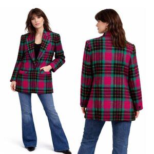 Heritage House Virgin Wool Plaid Blazer Pink Green Tartan Jacket Size 10
